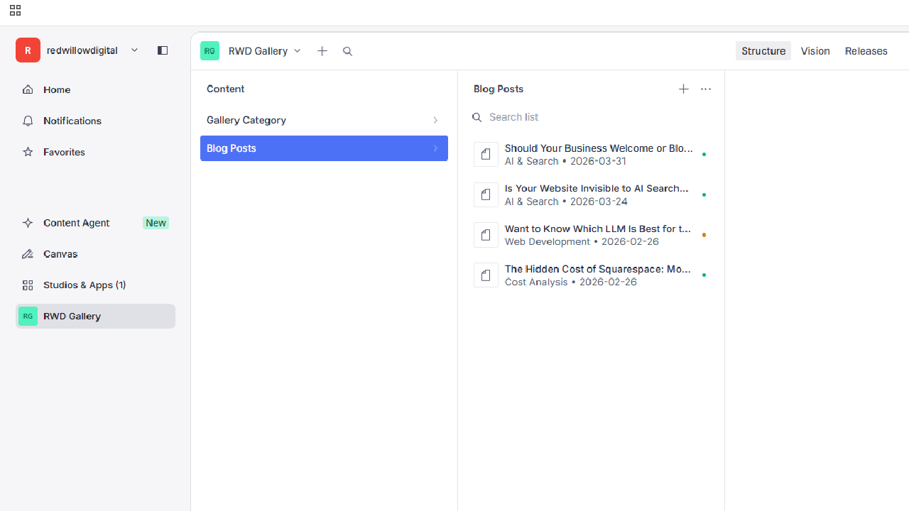 Sanity Studio CMS interface showing blog post editor